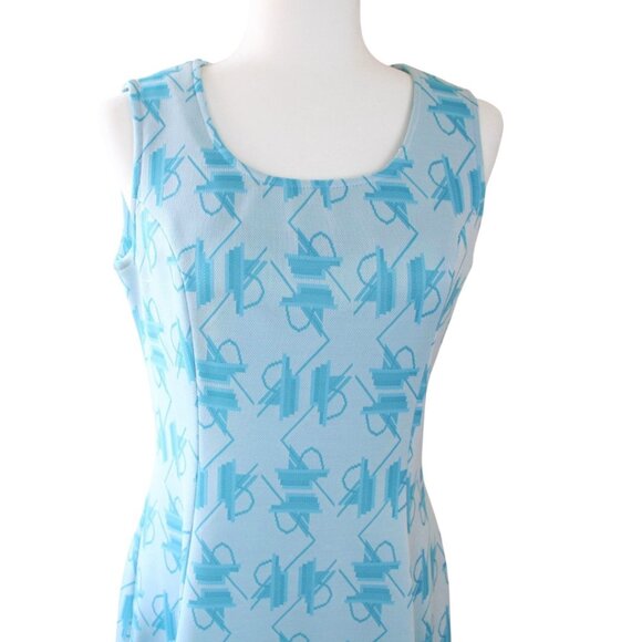 Vintage A-Line Dress Leo Danal Normie Hum Blue Sailboat Patterned Sleeveless D1 - Picture 4 of 7